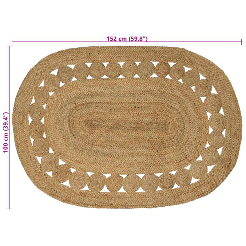 Hand Braided Area Rug, Brown, Oval 100cm x 152cm