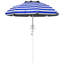 Portable Beach Umbrella , Adjustable Height & Tilt Controlled System, 40+ Protected Canopy, 2 Cup Holders Hooks, Blue White Stripe Vented Umbrella, Enabled, Ventilation Canopy