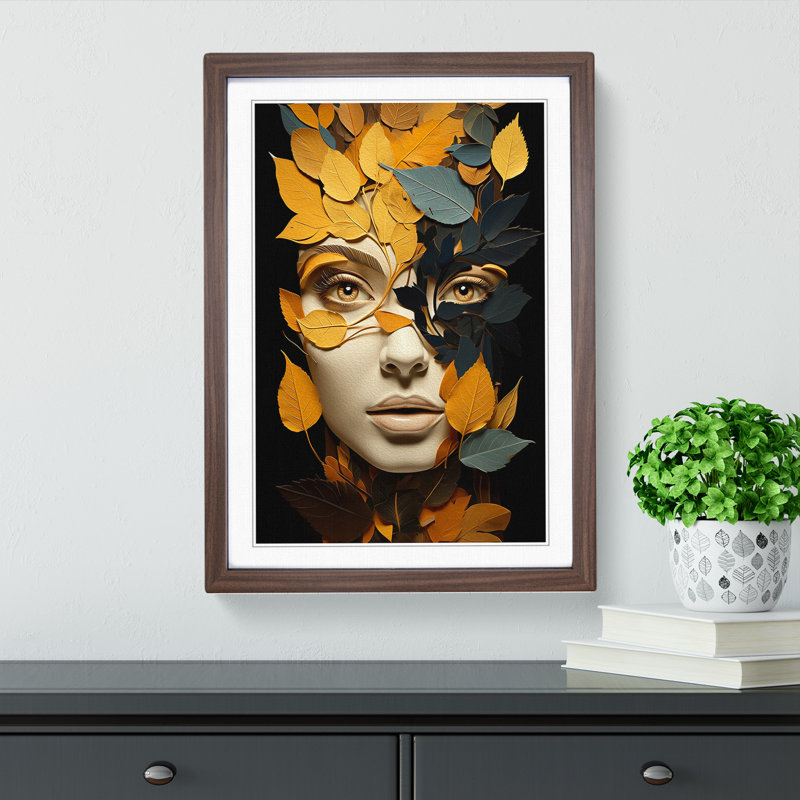 Leaf Dadaism - Single Picture Frame Print on Wood, 34cm H x 25cm W x 2cm D, Walnut Framed