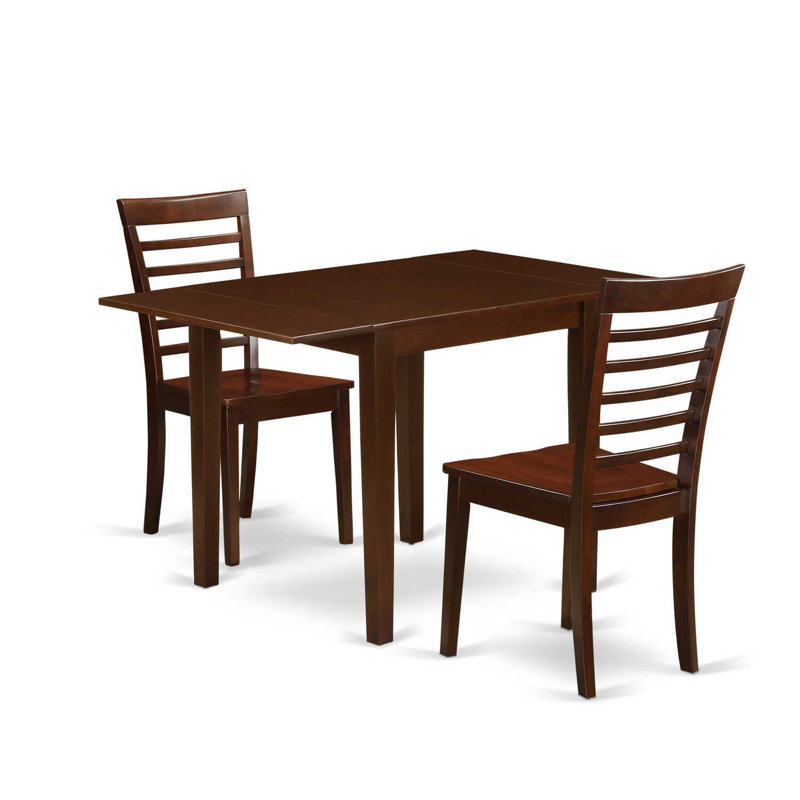 Mahogany Finish Solid Wood Dining Table Set with 2 Chairs
