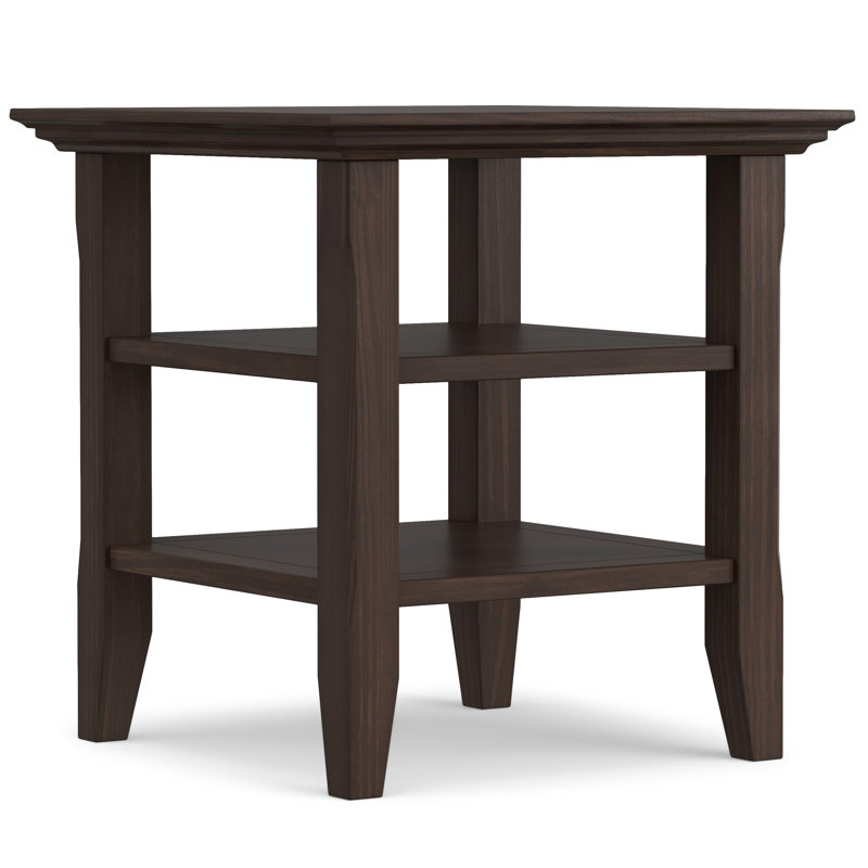 Warm Walnut Brown Solid Wood End Table with Storage Shelves