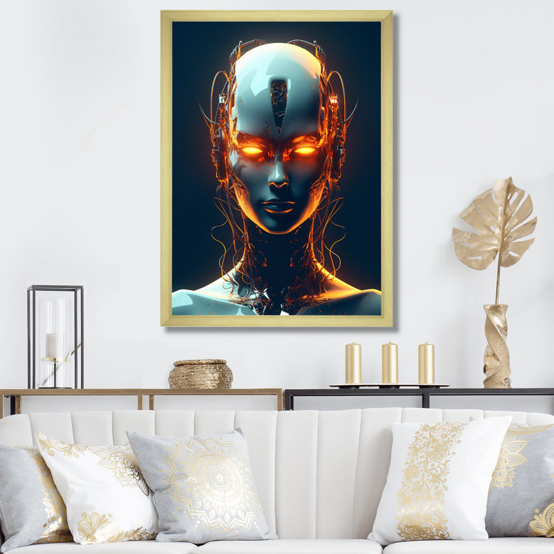 " Robotic Intelligence III ", Gold Single Picture Framed, 32" H x 24" W x 1" D