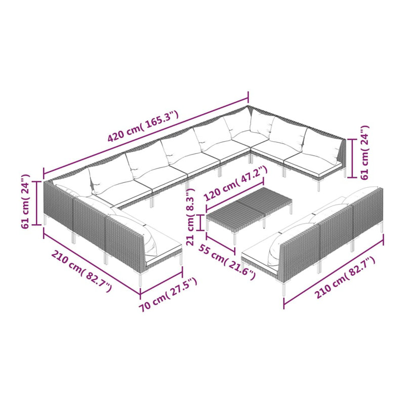 Ebern Designs 14 Piece Garden Lounge Set With Cushions Poly Rattan Dark Grey