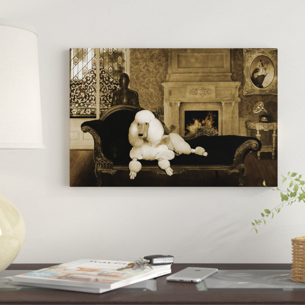 'Smoking Vintage Poodle' By Barruf Graphic Art Print on Wrapped Canvas East Urban Home