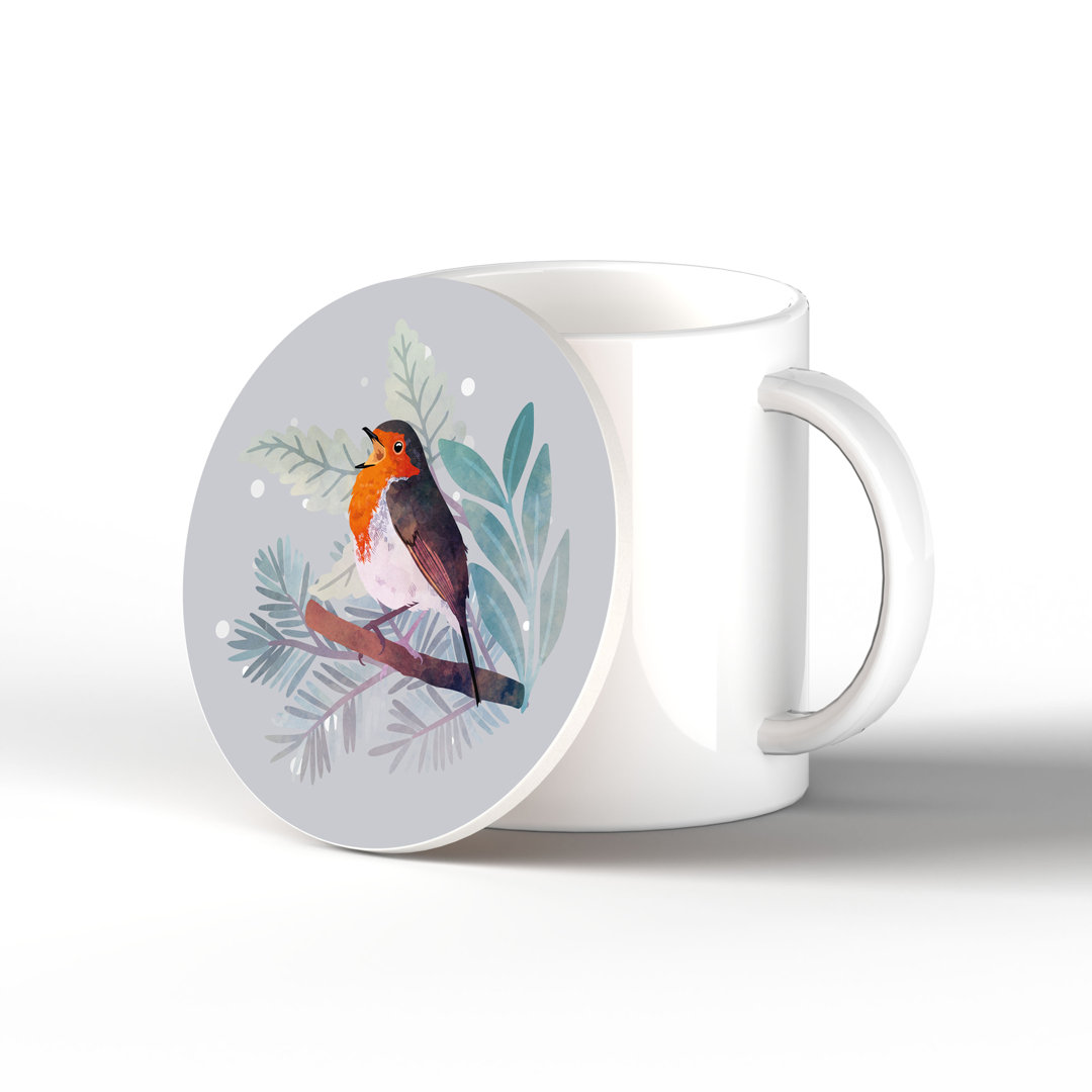Festive Singing Robin Christmas Ceramic Round Coaster
