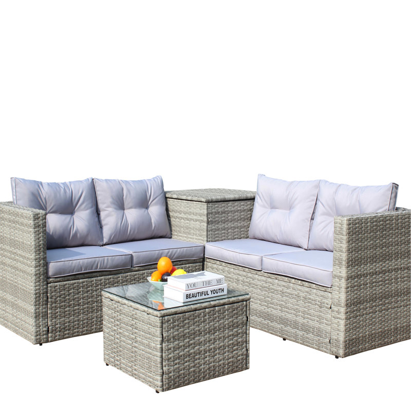 Canapé modulaire d'extérieur 4 pièces gris avec boîte de rangement