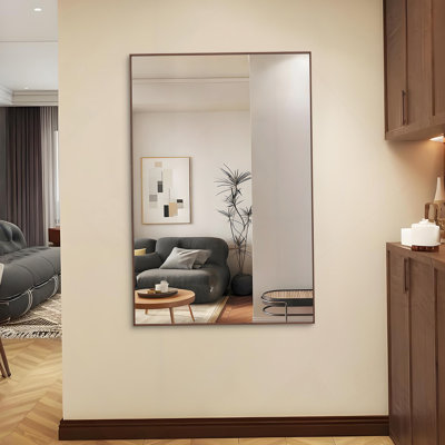 Miroir de salle de bain rectangulaire surdimensionné de 60 po x 40 po avec cadre en noyer