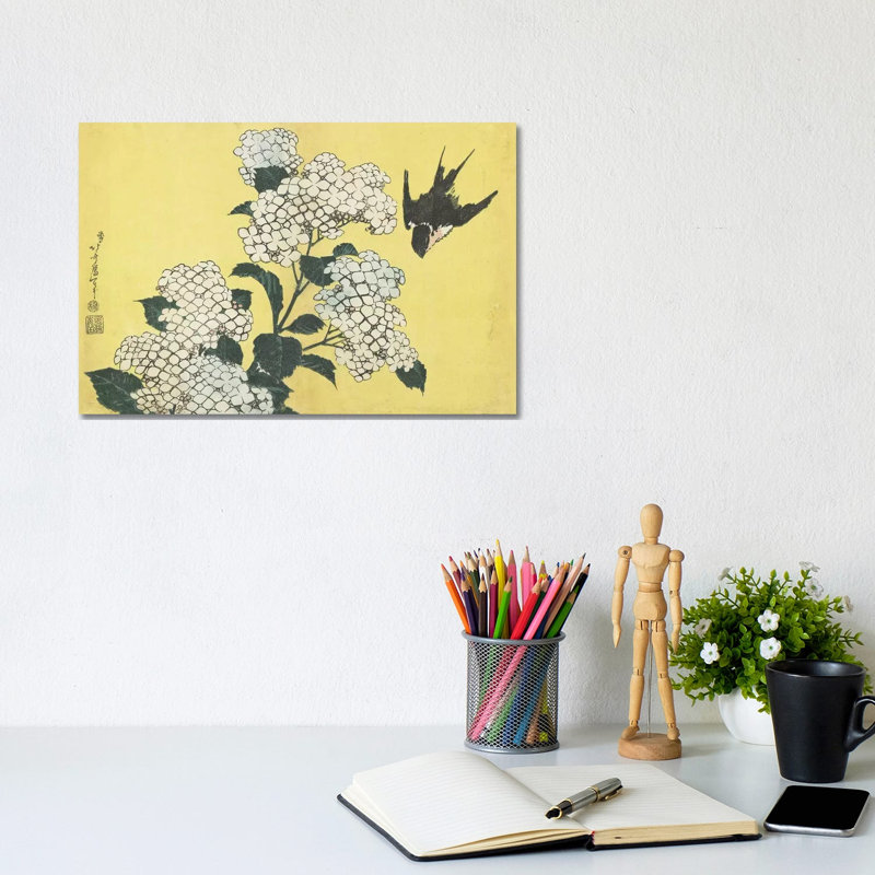 Hydrangea And Swallow, C by Katsushika Hokusai - Wrapped Canvas Print, 20.32cm H x 30.48cm W x 1.91cm D