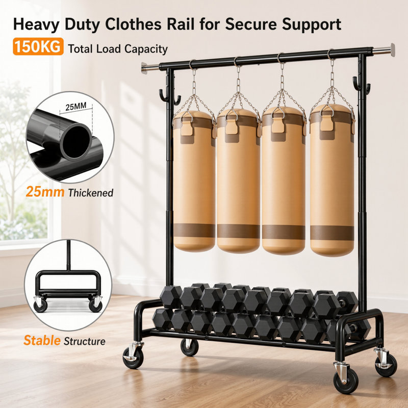 190 cm Rolling Clothes Rack, Black