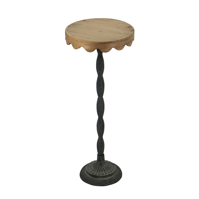 Table d'appoint en fer noir avec plateau en bois brun festonné, H 29,5 po x l 11,9 po x P 11,9 po