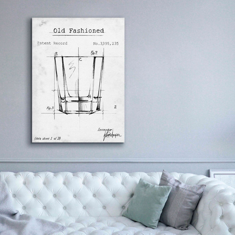 «Barware Blueprint I» par Ethan Harper, estampe numérique sur toile, H 54 po x l 40 po x P 1,5 po