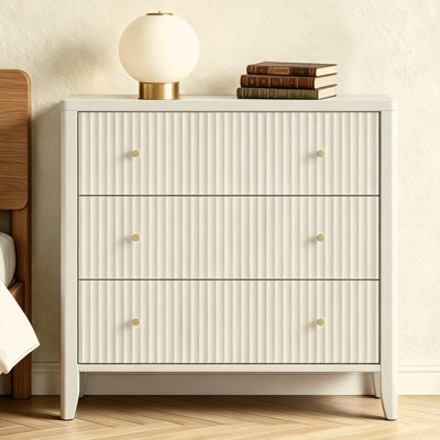 Almonte 3 Drawer 34" W Fluted Wood Dresser with Knobs，Cream White
