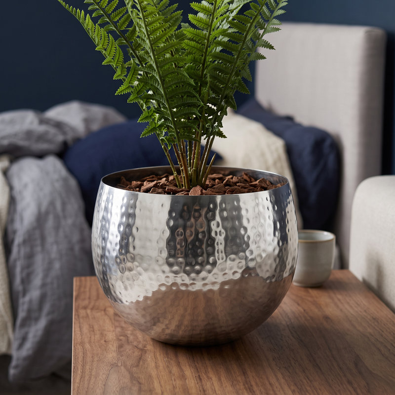 Indoor Cachepot, 18cm H x 22cm W x 22cm D, Silver