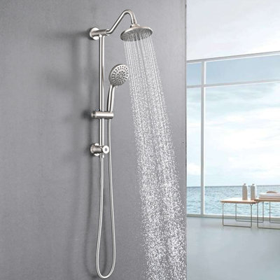 Brushed Nickel Shower With 6 Inch Rain Head And Handheld, Offering A Comfortable Experience Handheld In Nickel, Compatible Any Bathroom Decor