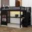 Lit mezzanine avec escalier de rangement et éclairage DEL, cadre de lit mezzanine en bois massif avec port USB, panneau de fenêtre décoratif et étagères ouvertes intégrées-1035931489-1035931490