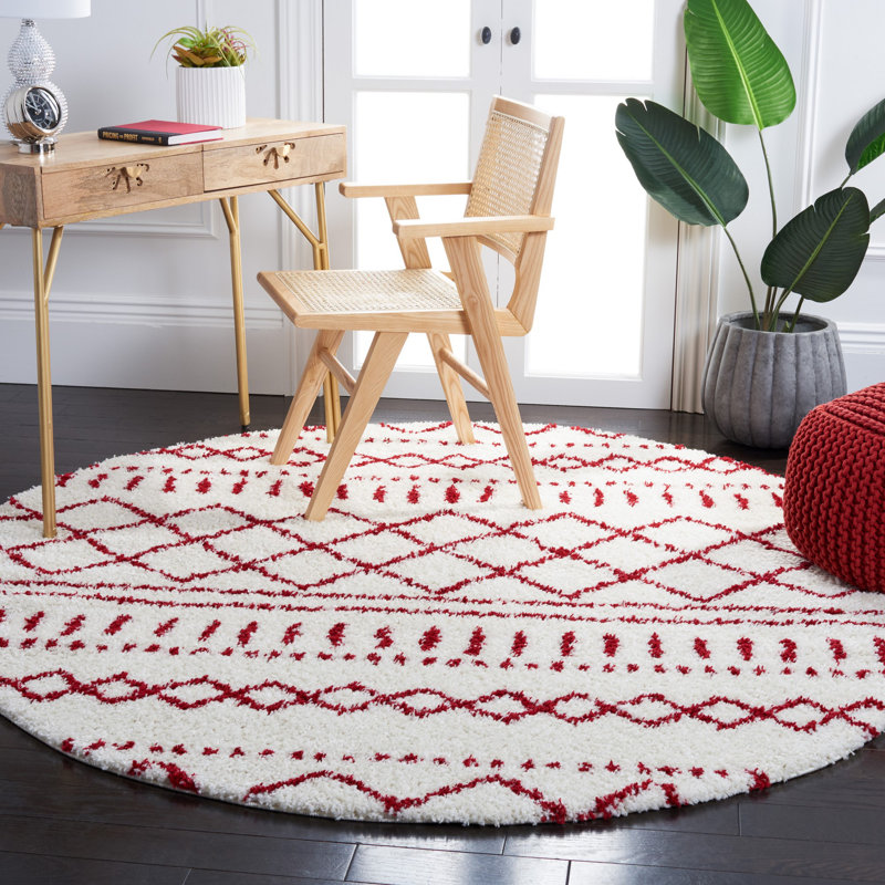 Develin Performance Chevron Rug, Round 6'7", Ivory/Red
