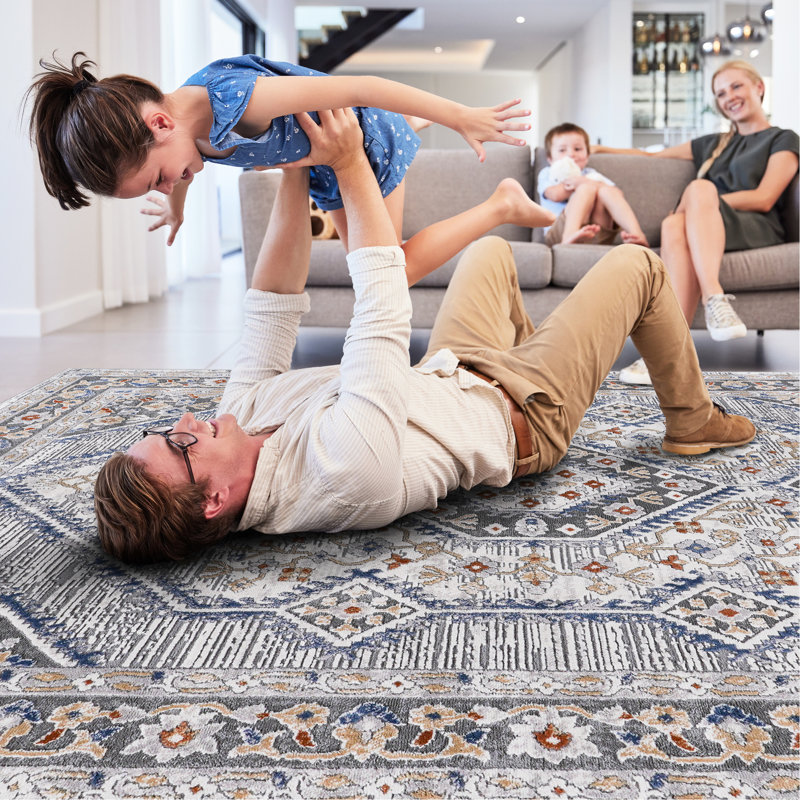 2x8 Blue/cream/ Area Rug - Non-shedding, Stain , Easy Maintenance For Nursery, Home Office, Dining Room Stylish Study, Office
