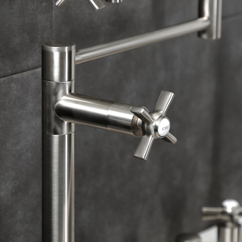 Kingston Brass Millennium Two-Handle 1-Hole Deck Mount Pot Filler Faucet, Brushed Nickel