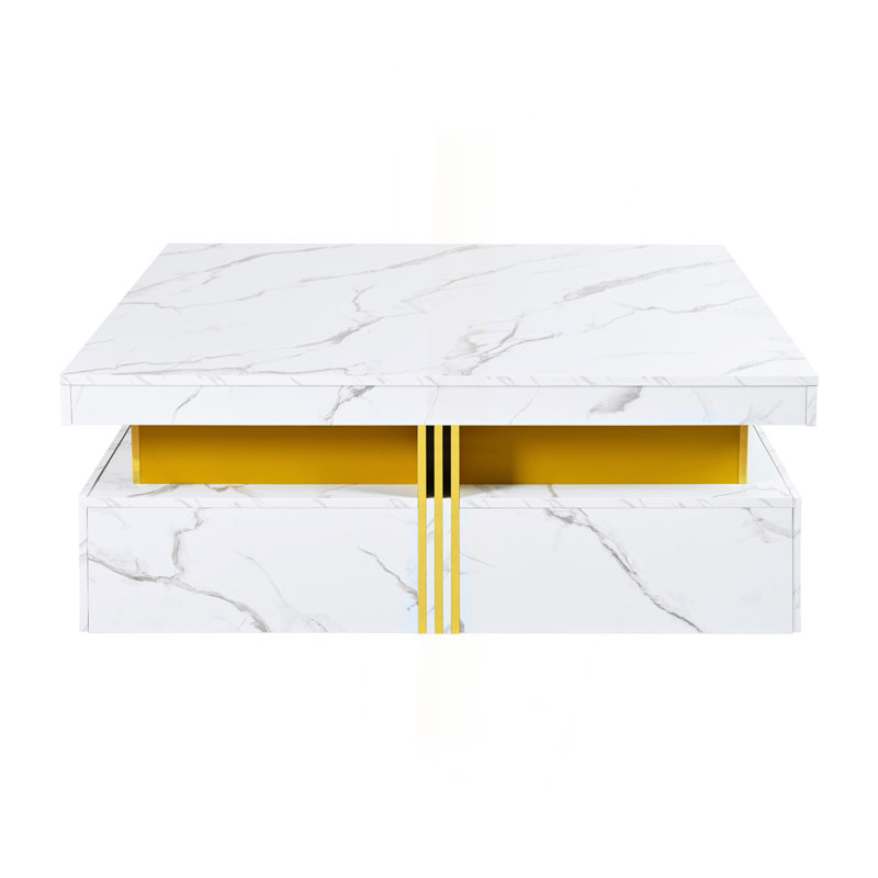 Modern White Square Storage Coffee Table with 4 Drawers