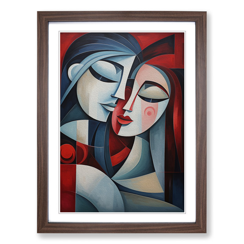 XYZ-FRM-V1223-4382 Lovers Cubism No.4 - Single Picture Frame Print on Wood, 34cm H x 25cm W x 2cm D, Walnut 