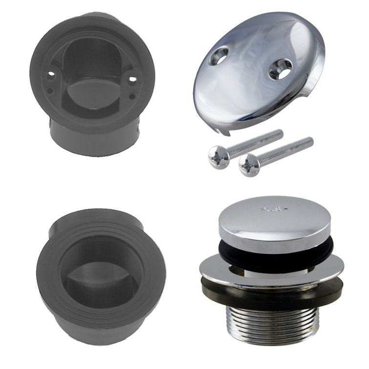 Sch. 40 ABS 1-1/2" Course Thread Plumber's Pack Tip-Toe Bathtub Drain with Two-Hole Overflow