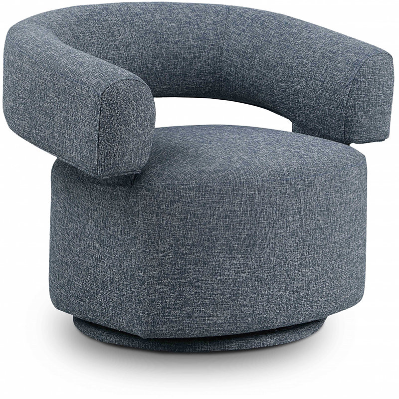 Hynek Upholstered Swivel Accent Chair, Blue Linen Textured Fabric