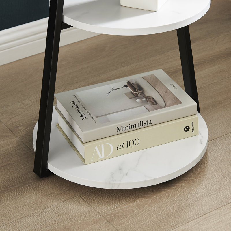 Skylar White Marble and Black Metal 3-Tier Round Accent Table
