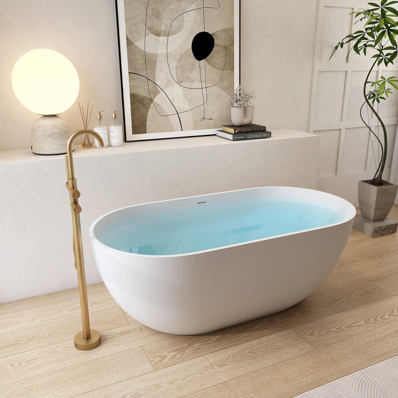 Oval Solid Surface Bathtub, Freestanding Soaking Bathtub, White
