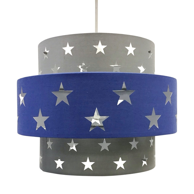Achraf 22cm H Cotton Drum Pendant Shade, Grey/Blue