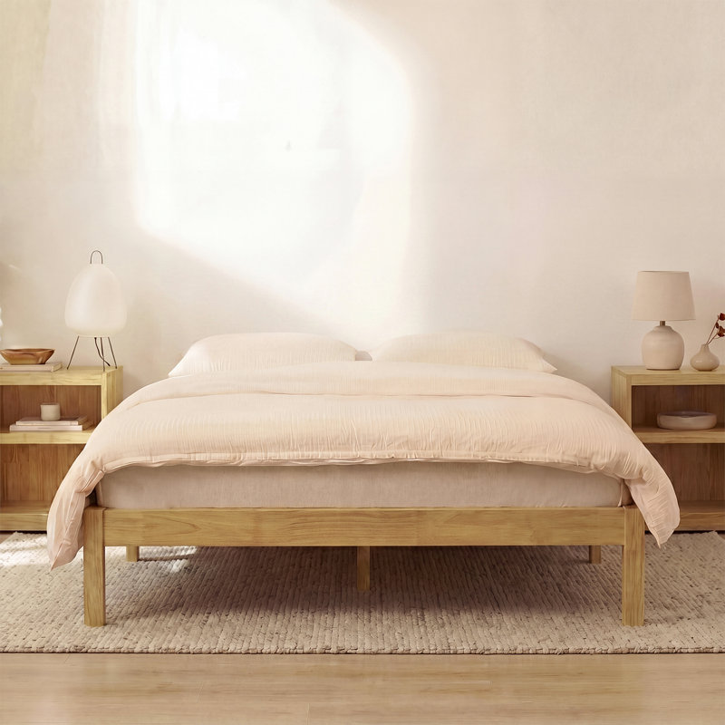 Lit plateforme classique en bois massif, grand lit, finition naturelle, aucun sommier requis, assemblage facile, Naturel