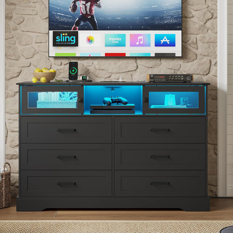 Casidhe 47.2'' W 6 - Drawer Dresser, Black