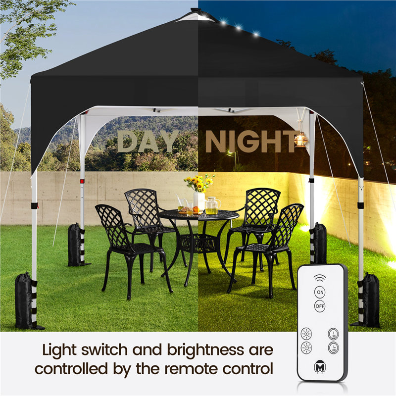 10 ft x 10 ft Black Steel Pop-Up Canopy Tent with LED Lights