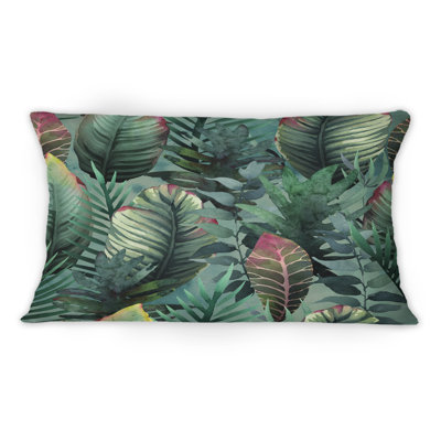 Coussin décoratif tropical à motif de feuilles de palmier tropicales 12 po x 20 po