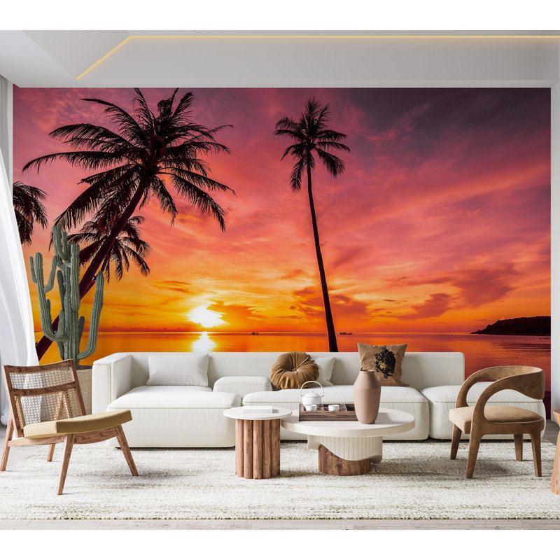 Papier peint de qualité supérieure - Tropical Sunset Beach, L 96 po x l 120 po