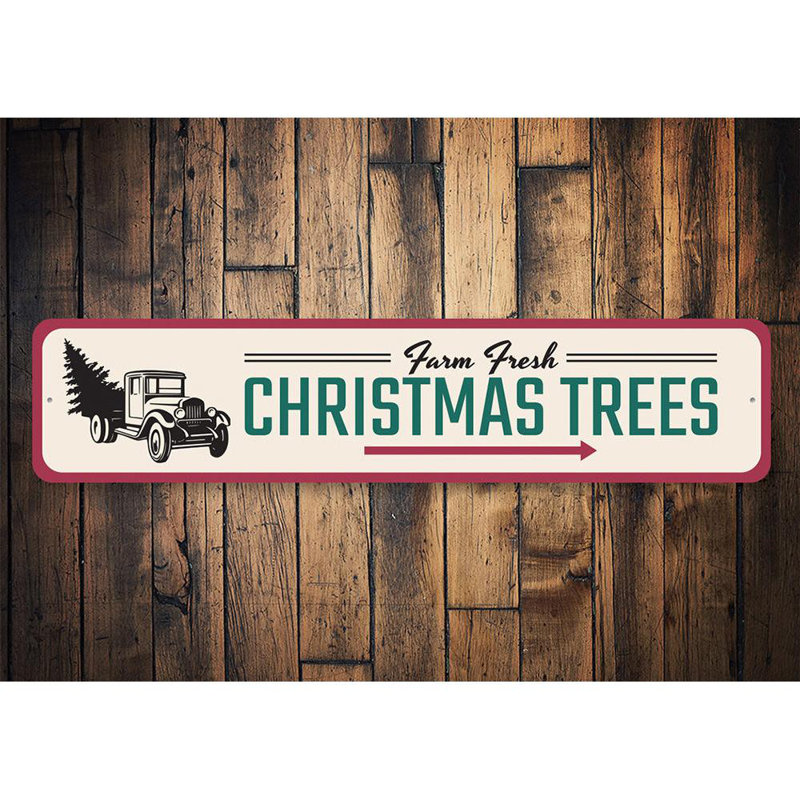 Plaque en aluminium Farm Fresh Christmas Trees, H 4 po x l 18 po x P 0,04 po
