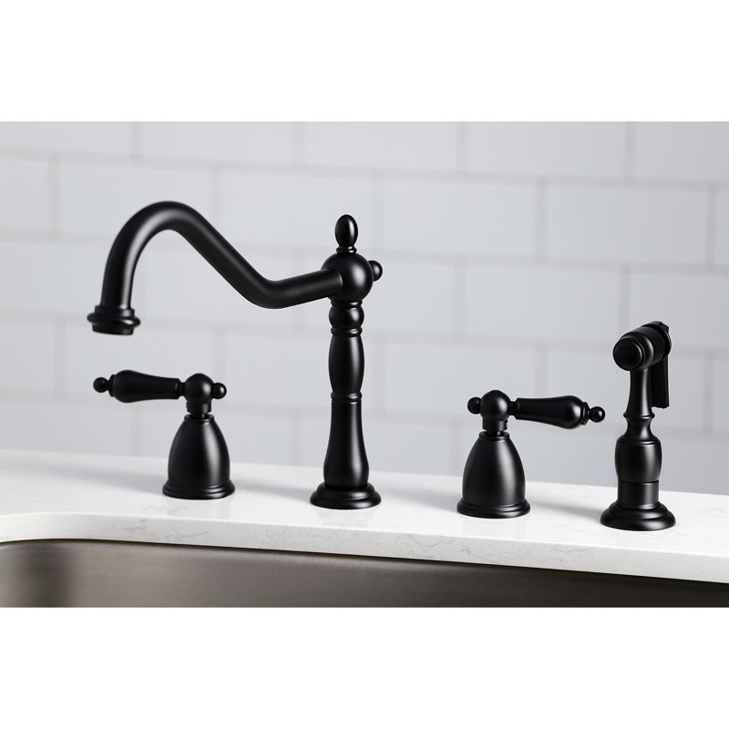 Robinet de cuisine à poignée double Kingston Brass Heritage, Avec jet, Noir mat, Levier