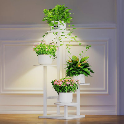 4 Tier Indoor Metal Plant Stand with Adjustable Grow Light, for Living Room, Garden, Patio by 17 Stories