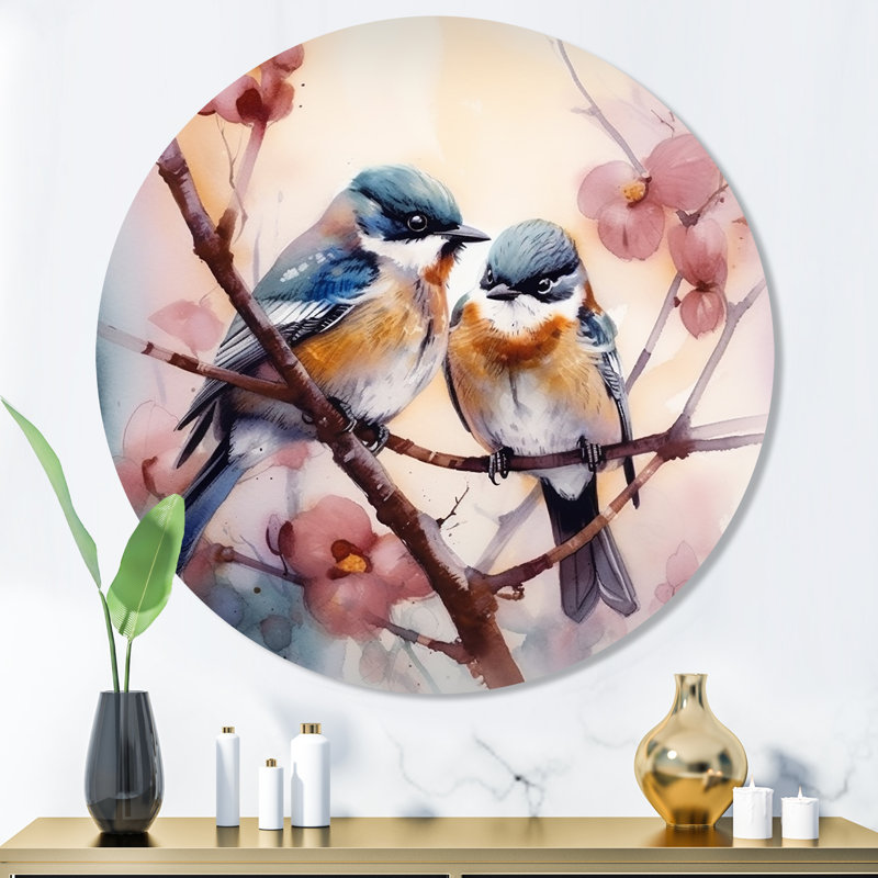 Gofran deux oiseaux bleus sur un arbre à fleurs I, H 16 po x l 16 po x P 1 po