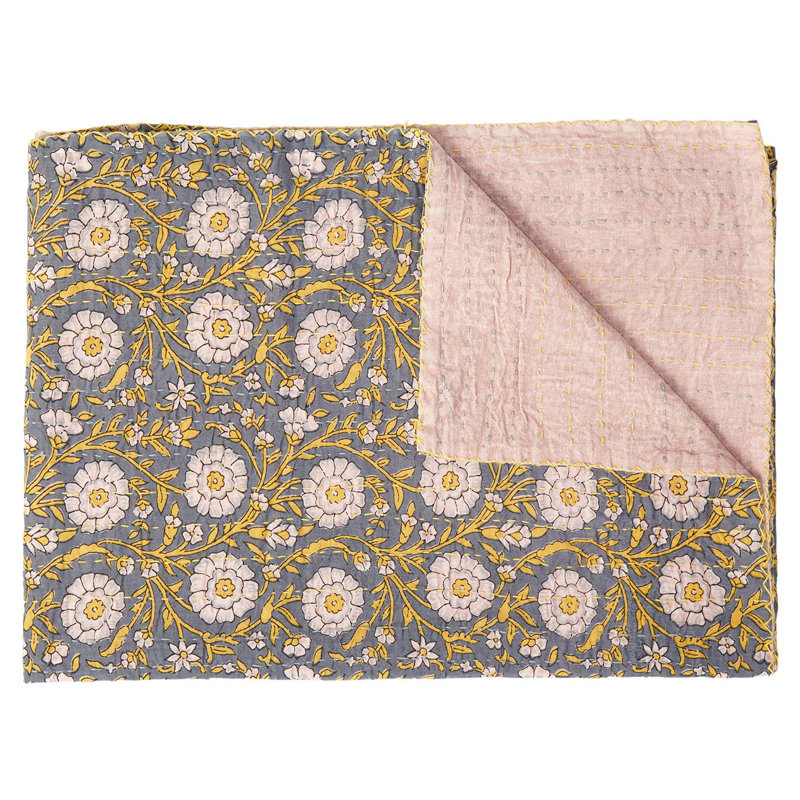 Kantha Quilted Throw Blanket