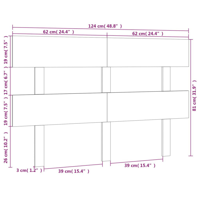 Clovis Solid Wood Headboard, Grey, 124 x 81 cm
