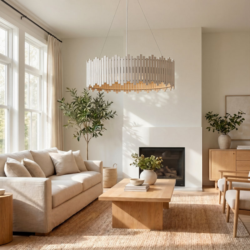 6-Light Costal Adjustable White Drum Pendant Light