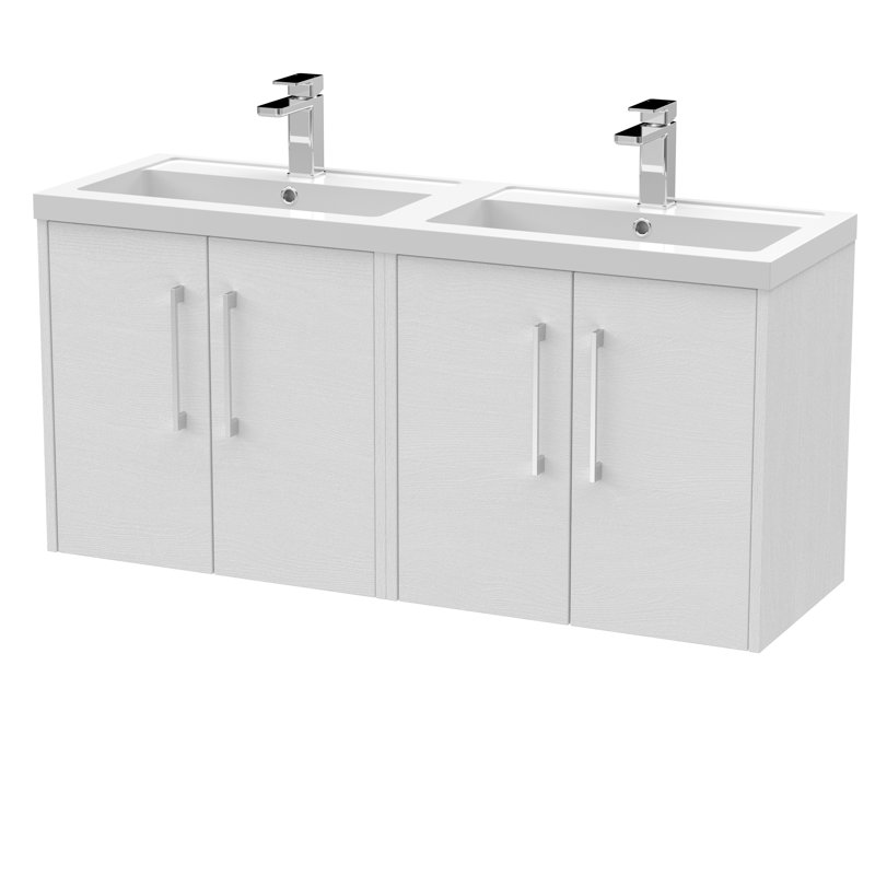Juno Double Bathroom Vanity with Integrated Polymarble Basin, White Ash