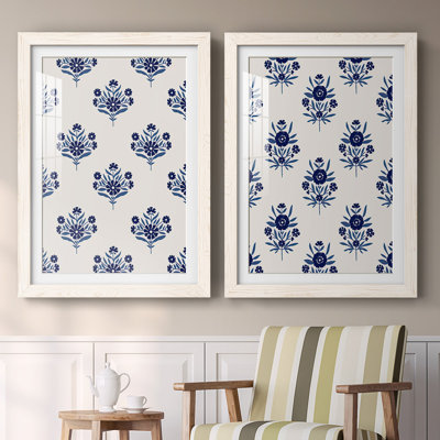 Motif de fleurs indigo I-Premium, reproduction encadrée - prête à être accrochée