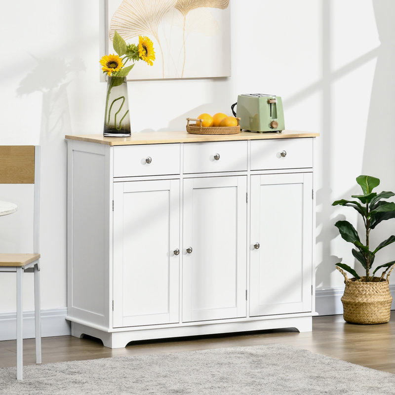 Buffet de cuisine, armoire de rangement rustique avec plateau en bois massif naturel, mobilier de bar polyvalent à cadre en bois robuste pour l'organisation quotidienne de la maison