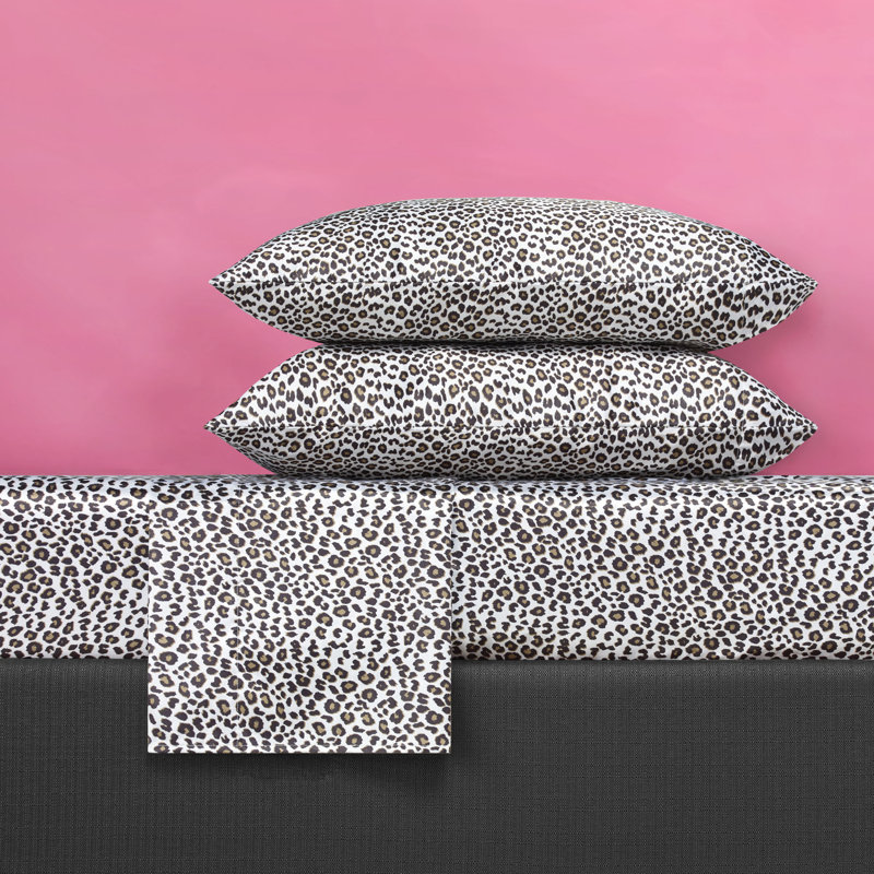 Betsey Johnson Soft Satin Sheet Sets, Queen Sheet Set with 2 Pillowcases, Betseys Leopard