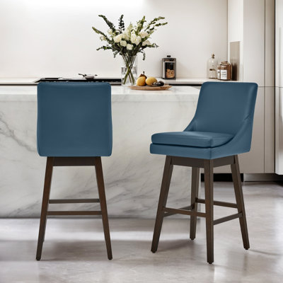 Aleksy Swivel Upholstered Faux Leather Counter Stool with Solid Wood Frame
