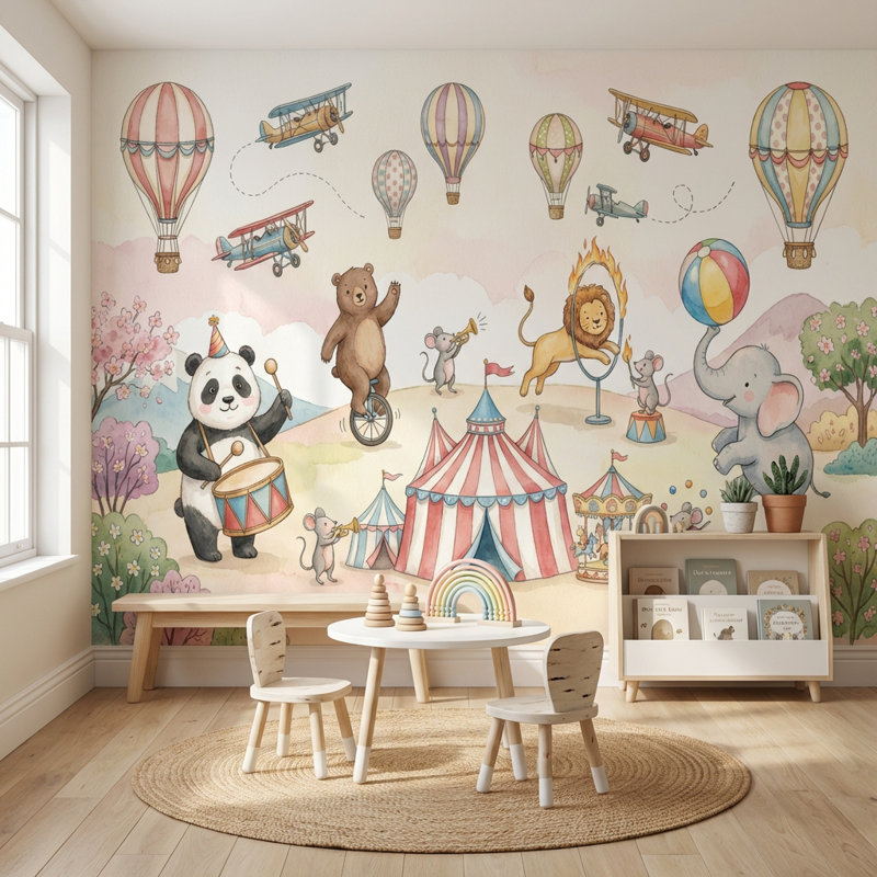 Papier peint fantaisiste avec des ballons à air chaud, 120 po x 96 po, Peler et coller