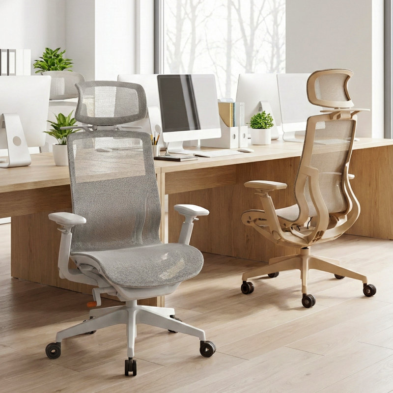 Nouhaus Airex Ergonomic Office Chair, High Back Home Desk Chair with Headrest, 3D Armrests, 3-Level Tilt Backrest and Wide Cushion, Big and Tall Mesh Chairs, Gray Task Chair