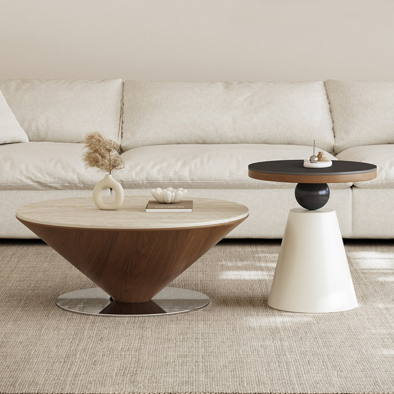 Table basse créative en dalle de granit de style médiéval, Black / Silver