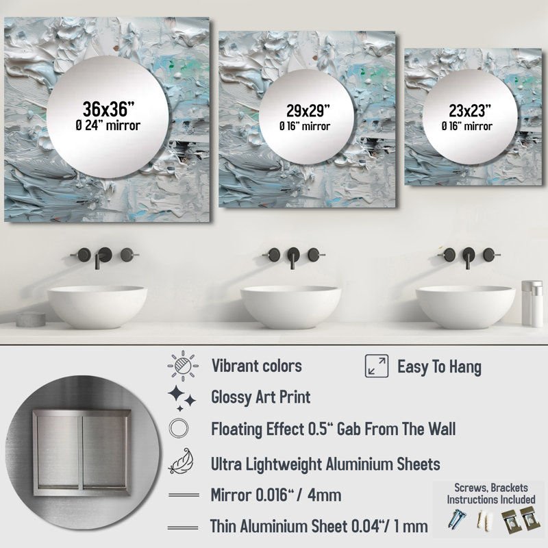 Quamesha - Grand miroir carré abstrait pour décoration murale, 23 po x 23 po